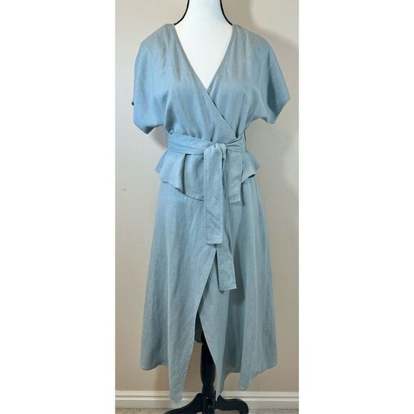 Madison The Label Women's Blue Linen Blend Wrap Midi A-Line Dress Women's XS - Picture 1 of 10